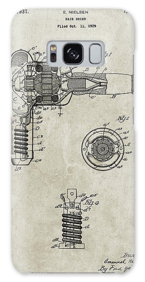 Pp265-sandstone Vintage Hair Dryer Patent Poster Galaxy Case featuring the digital art Pp265-sandstone Vintage Hair Dryer Patent Poster by Cole Borders
