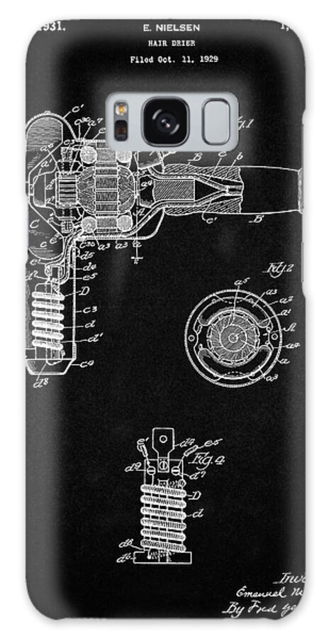 Pp265-vintage Black Vintage Hair Dryer Patent Poster Galaxy Case featuring the digital art Pp265-vintage Black Vintage Hair Dryer Patent Poster by Cole Borders