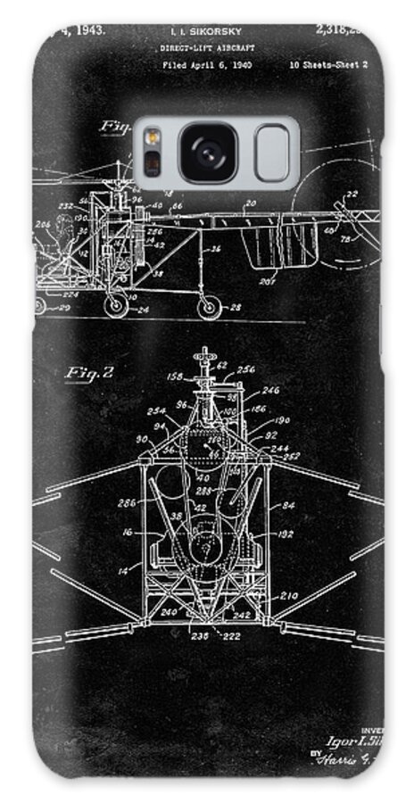 Pp28-black Grunge Sikorsky S-47 Helicopter Patent Poster Galaxy Case featuring the digital art Pp28-black Grunge Sikorsky S-47 Helicopter Patent Poster by Cole Borders