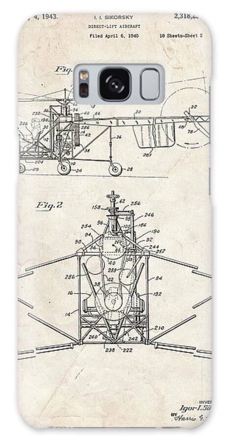 Pp28-vintage Parchment Sikorsky S-47 Helicopter Patent Poster Galaxy Case featuring the digital art Pp28-vintage Parchment Sikorsky S-47 Helicopter Patent Poster by Cole Borders