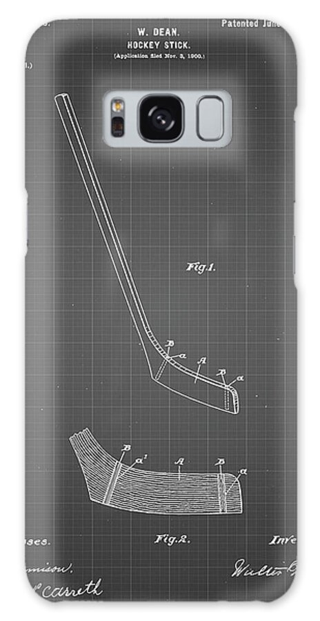 Pp291-black Grid Hockey Stick Patent Poster Galaxy Case featuring the digital art Pp291-black Grid Hockey Stick Patent Poster by Cole Borders