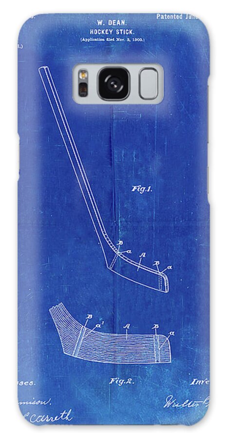 Pp291-faded Blueprint Hockey Stick Patent Poster Galaxy Case featuring the digital art Pp291-faded Blueprint Hockey Stick Patent Poster by Cole Borders
