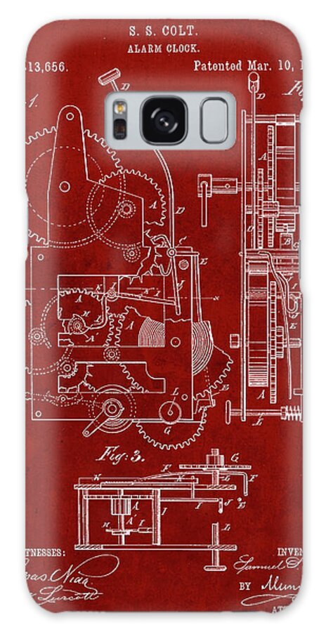 Pp349-burgundy Vintage Alarm Clock Patent Poster Galaxy Case featuring the photograph Pp349-burgundy Vintage Alarm Clock Patent Poster by Cole Borders