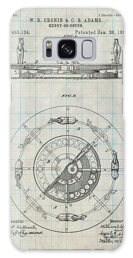 Pp351-antique Grid Parchment Carousel 1891 Patent Poster
 Galaxy Case featuring the digital art Pp351-antique Grid Parchment Carousel 1891 Patent Poster by Cole Borders
