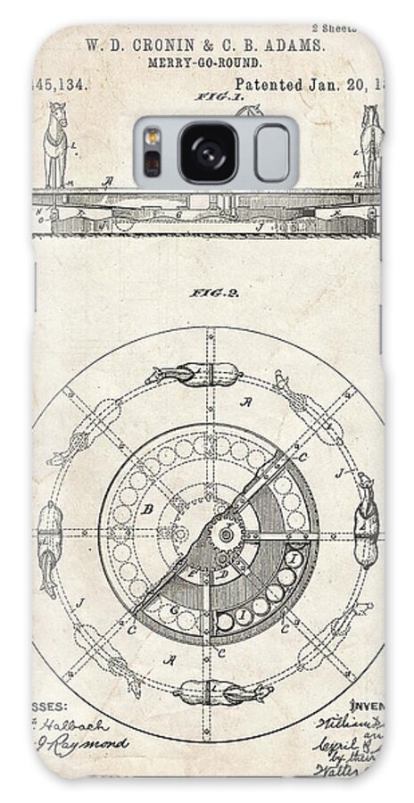 Pp351-vintage Parchment Carousel 1891 Patent Poster
 Galaxy Case featuring the digital art Pp351-vintage Parchment Carousel 1891 Patent Poster by Cole Borders