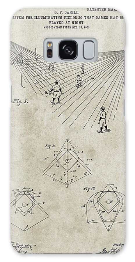 Pp416-sandstone Baseball Field Lights Patent Poster Galaxy Case featuring the digital art Pp416-sandstone Baseball Field Lights Patent Poster by Cole Borders