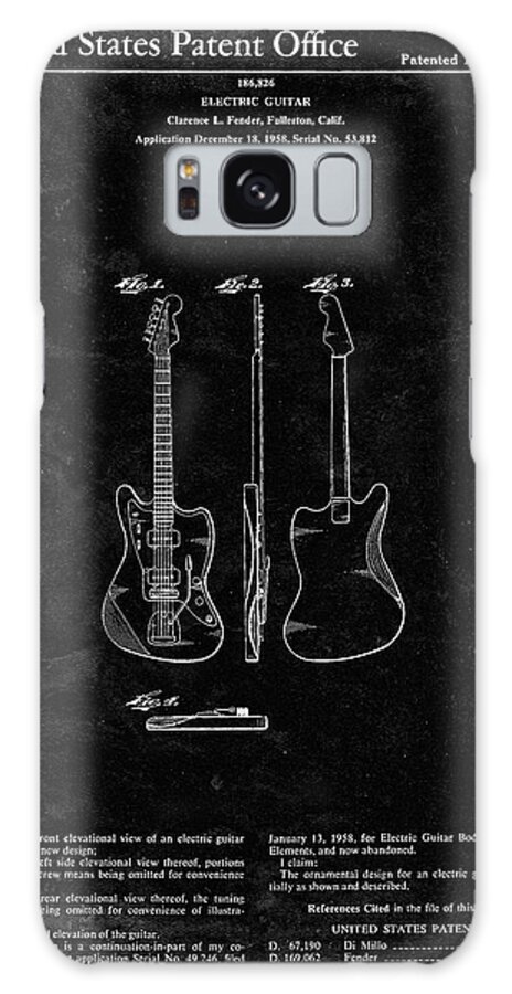 Pp417-black Grunge Fender Jazzmaster Guitar Patent Poster Galaxy Case featuring the digital art Pp417-black Grunge Fender Jazzmaster Guitar Patent Poster by Cole Borders