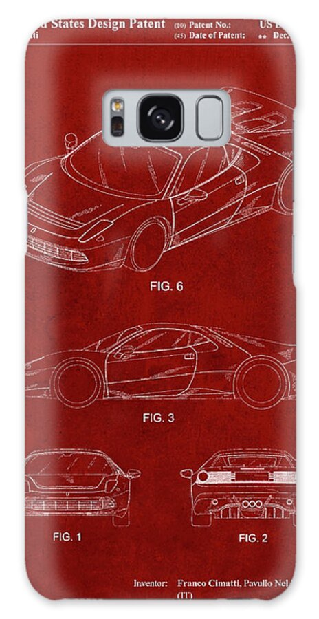 Pp466-burgundy Ferrari 2012 Sp12 Patent Poster Galaxy Case featuring the digital art Pp466-burgundy Ferrari 2012 Sp12 Patent Poster by Cole Borders
