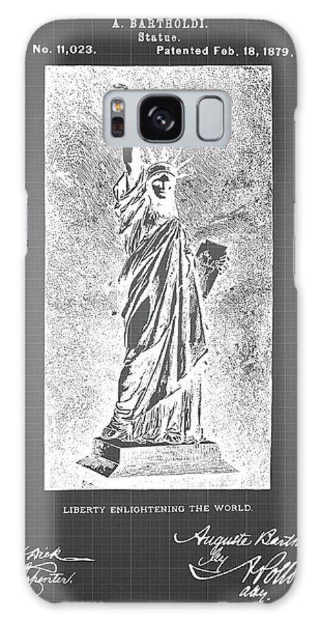 Pp474-black Grid Statue Of Liberty Poster Galaxy Case featuring the digital art Pp474-black Grid Statue Of Liberty Poster by Cole Borders