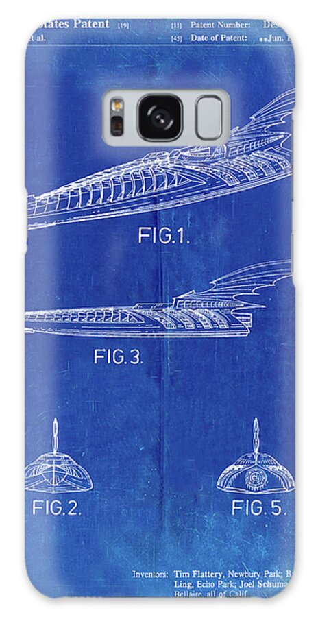 Pp483-faded Blueprint Batman Forever Batboat Patent Poster Galaxy Case featuring the digital art Pp483-faded Blueprint Batman Forever Batboat Patent Poster by Cole Borders