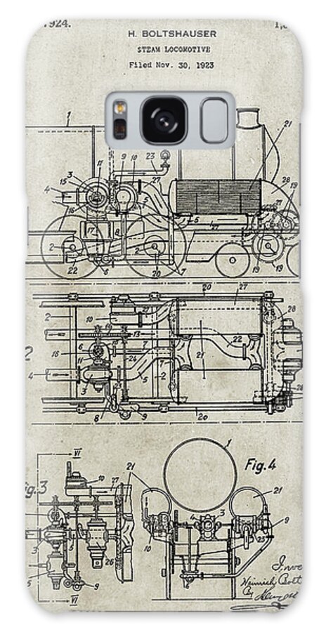 Pp516-sandstone Steam Train Locomotive Patent Poster Galaxy Case featuring the digital art Pp516-sandstone Steam Train Locomotive Patent Poster by Cole Borders