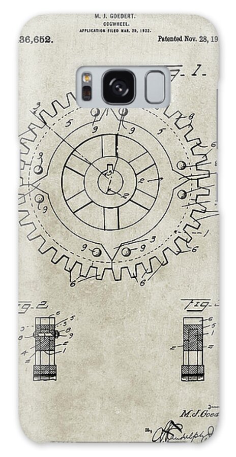 Pp526-sandstone Cogwheel 1922 Patent Poster Galaxy Case featuring the digital art Pp526-sandstone Cogwheel 1922 Patent Poster by Cole Borders