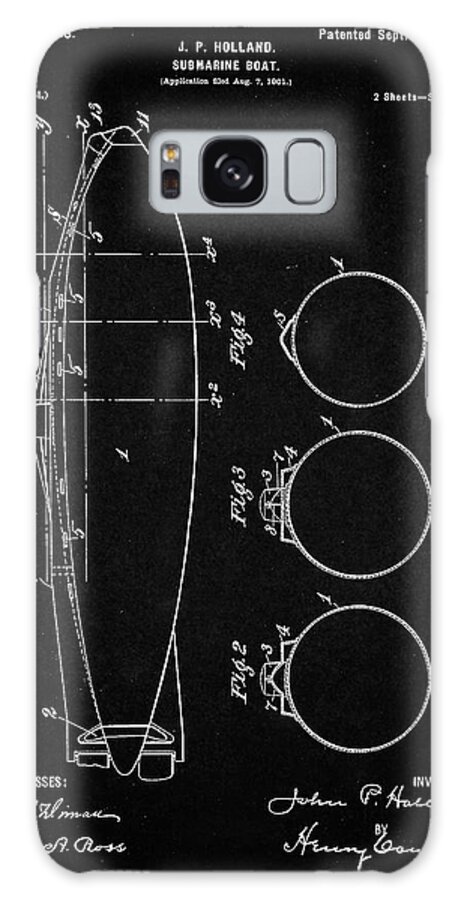 Pp602-vintage Black Holland 1 Submarine Patent Poster Galaxy Case featuring the digital art Pp602-vintage Black Holland 1 Submarine Patent Poster by Cole Borders