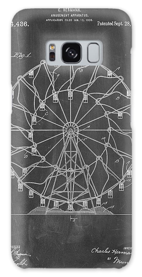 Pp615-chalkboard Ferris Wheel 1920 Patent Poster Galaxy Case featuring the digital art Pp615-chalkboard Ferris Wheel 1920 Patent Poster by Cole Borders