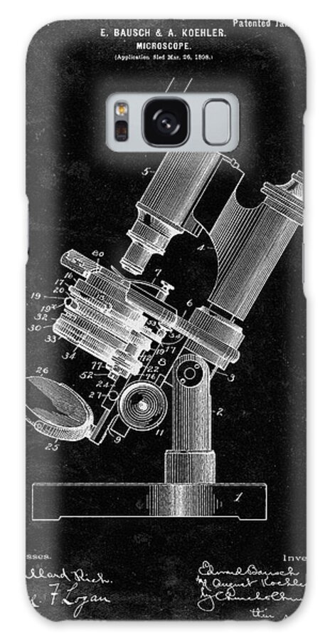 Pp721-black Grunge Bausch And Lomb Microscope Patent Poster Galaxy Case featuring the digital art Pp721-black Grunge Bausch And Lomb Microscope Patent Poster by Cole Borders