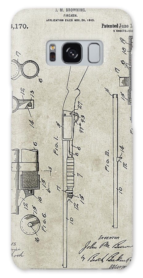 Pp74-sandstone Ithaca Shotgun Patent Poster Galaxy Case featuring the digital art Pp74-sandstone Ithaca Shotgun Patent Poster by Cole Borders