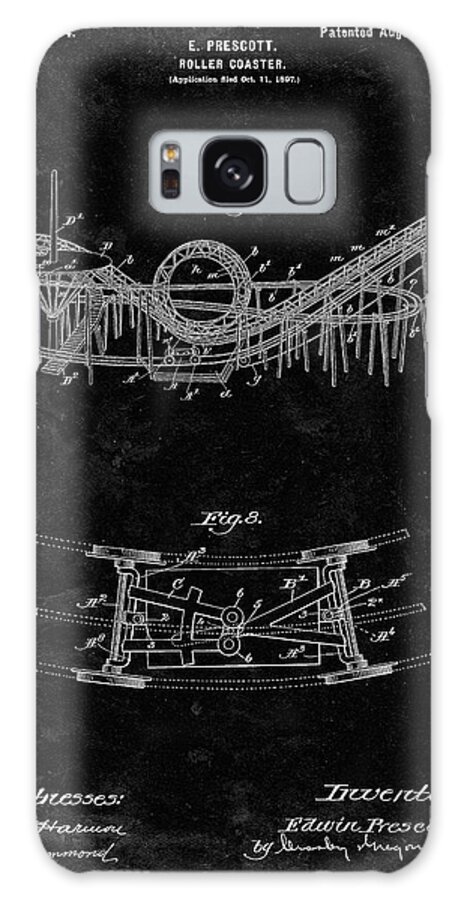 Pp772-black Grunge Coney Island Loop The Loop Roller Coaster Patent Poster Galaxy Case featuring the photograph Pp772-black Grunge Coney Island Loop The Loop Roller Coaster Patent Poster by Cole Borders