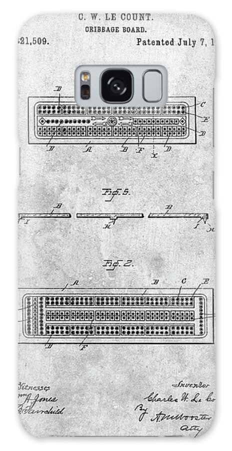 Pp776-slate Cribbage Board 1885 Patent Poster Galaxy Case featuring the digital art Pp776-slate Cribbage Board 1885 Patent Poster by Cole Borders