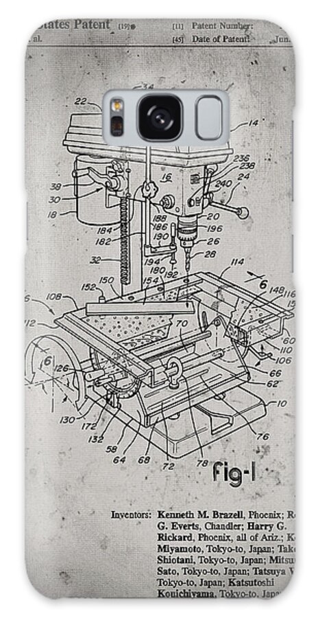 Pp788-faded Grey Drill Press Patent Poster Galaxy Case featuring the digital art Pp788-faded Grey Drill Press Patent Poster by Cole Borders