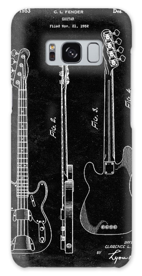 Pp8-black Grunge Fender Precision Bass Guitar Patent Poster Galaxy Case featuring the digital art Pp8-black Grunge Fender Precision Bass Guitar Patent Poster by Cole Borders