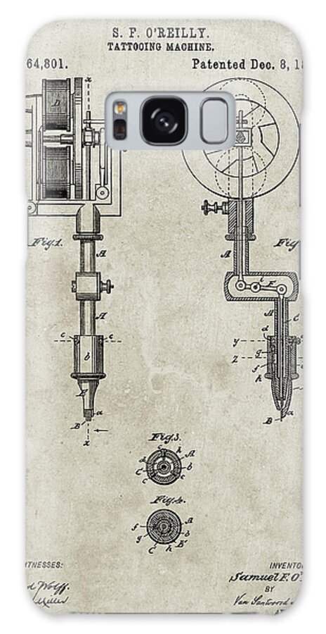 Pp814-sandstone First Tattoo Machine Patent Poster Galaxy Case featuring the digital art Pp814-sandstone First Tattoo Machine Patent Poster by Cole Borders