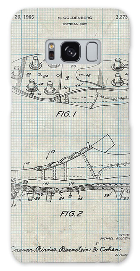 Pp824-antique Grid Parchment Football Cleat Patent Print Galaxy Case featuring the digital art Pp824-antique Grid Parchment Football Cleat Patent Print by Cole Borders
