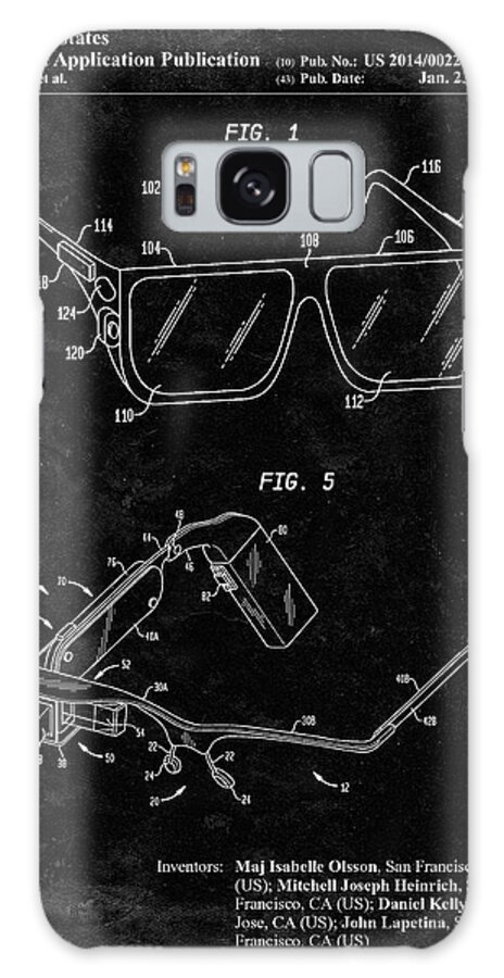 Pp861-black Grunge Google Glass Patent Poster Galaxy Case featuring the digital art Pp861-black Grunge Google Glass Patent Poster by Cole Borders