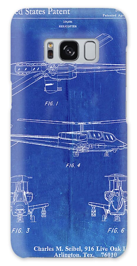 Pp876-faded Blueprint Helicopter Patent Print Galaxy Case featuring the digital art Pp876-faded Blueprint Helicopter Patent Print by Cole Borders