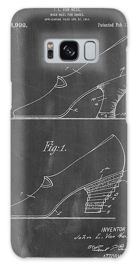 Pp879-chalkboard High Heel Shoes 1919 Patent Poster Galaxy Case featuring the digital art Pp879-chalkboard High Heel Shoes 1919 Patent Poster by Cole Borders