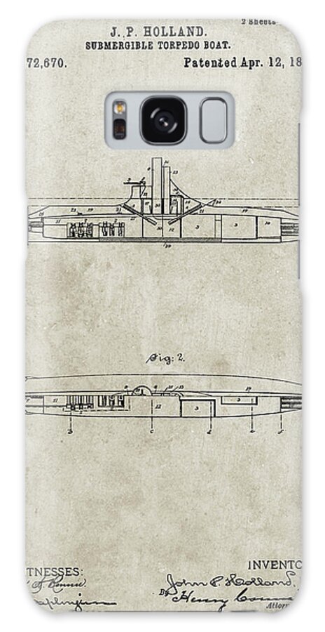 Pp91-sandstone Holland Submarine Patent Poster Galaxy Case featuring the digital art Pp91-sandstone Holland Submarine Patent Poster by Cole Borders