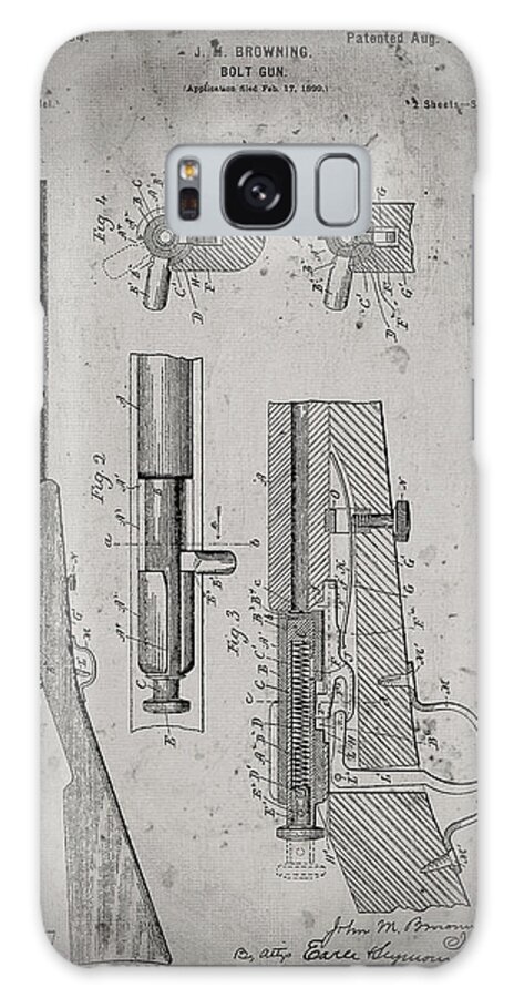Pp93-faded Grey Browning Bolt Action Gun Patent Poster Galaxy Case featuring the digital art Pp93-faded Grey Browning Bolt Action Gun Patent Poster by Cole Borders