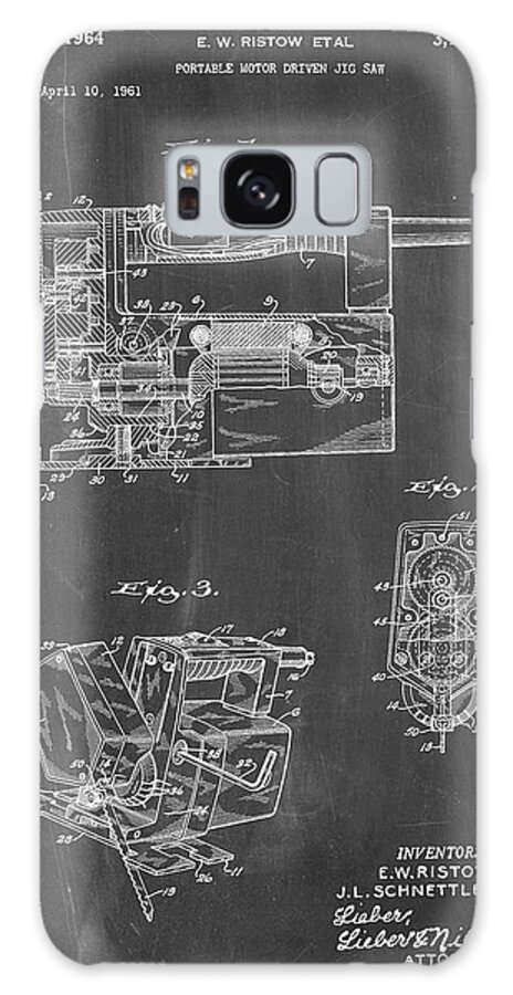 Pp957-chalkboard Milwaukee Portable Jig Saw Patent Poster Galaxy Case featuring the digital art Pp957-chalkboard Milwaukee Portable Jig Saw Patent Poster by Cole Borders