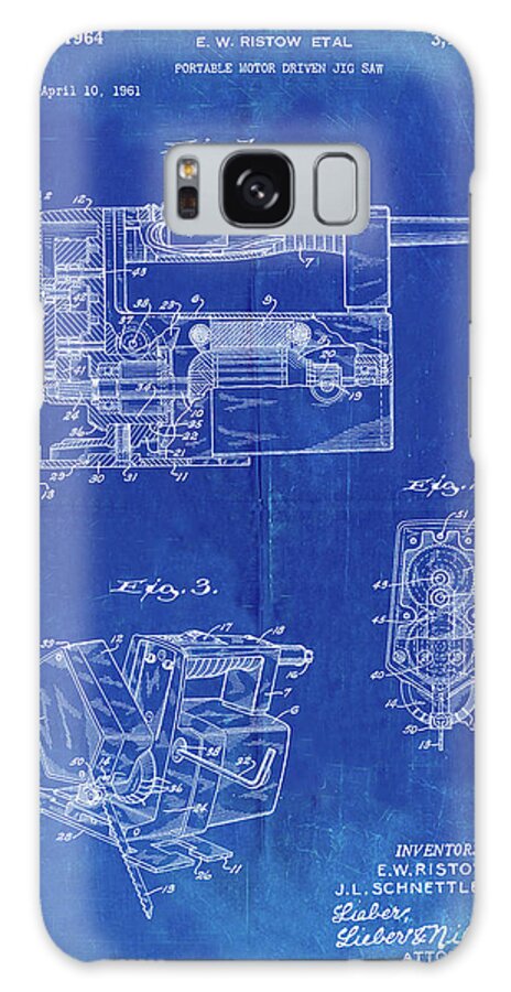 Pp957-faded Blueprint Milwaukee Portable Jig Saw Patent Poster Galaxy Case featuring the digital art Pp957-faded Blueprint Milwaukee Portable Jig Saw Patent Poster by Cole Borders