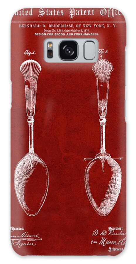 Pp977-burgundy Osiris Sterling Flatware Spoon Patent Poster Galaxy Case featuring the digital art Pp977-burgundy Osiris Sterling Flatware Spoon Patent Poster by Cole Borders