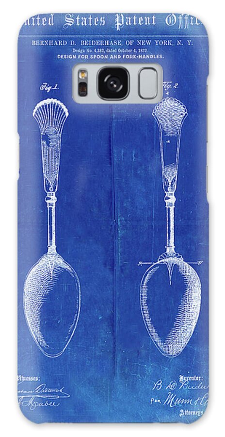 Pp977-faded Blueprint Osiris Sterling Flatware Spoon Patent Poster Galaxy Case featuring the digital art Pp977-faded Blueprint Osiris Sterling Flatware Spoon Patent Poster by Cole Borders