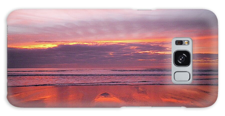 Pink Galaxy Case featuring the photograph Purple And Rose Gold Sunset Sandymouth Cornwall by Richard Brookes