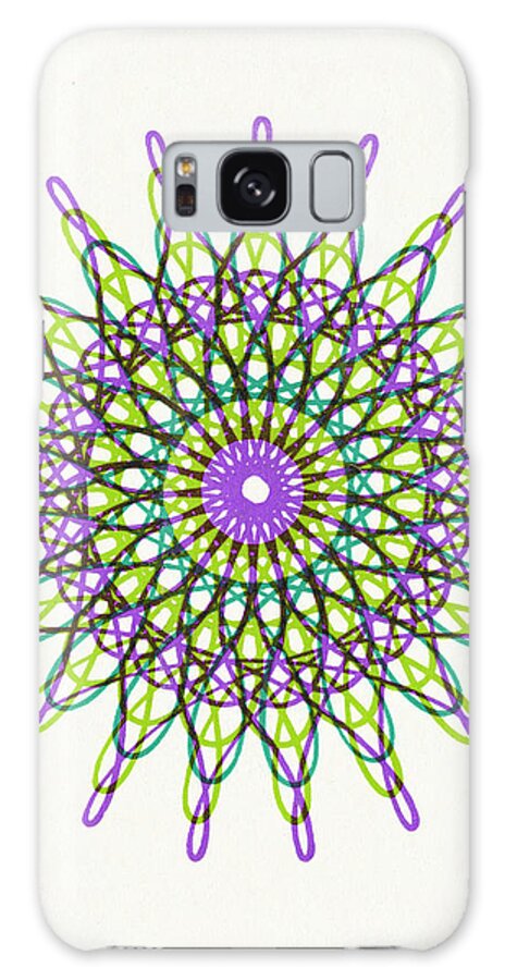 Accent Ornament Galaxy Case featuring the drawing Purple and Green Snowflake Line Drawing by CSA Images