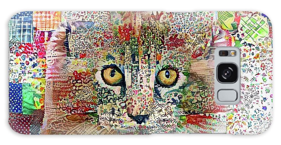 Maine Coon Cat Galaxy Case featuring the digital art Quinn the Quilted Maine Coon Cat by Peggy Collins