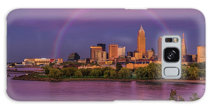 Rainbow Over Cleveland Galaxy Case featuring the photograph Rainbow Over Cleveland by Galloimages Online