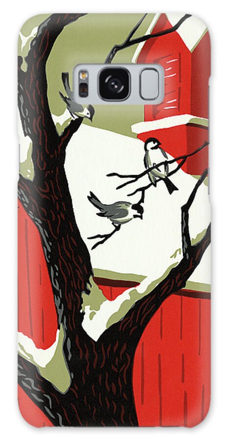 Animal Galaxy Case featuring the drawing Red Barn and a Tree in Winter by CSA Images