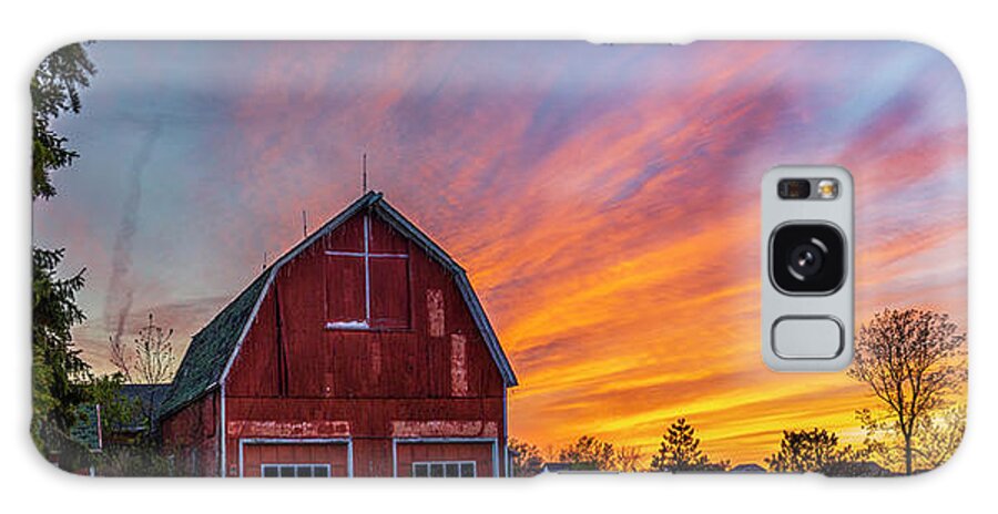 Red Barn At Sunset Galaxy Case featuring the photograph Red Barn At Sunset by Mark Papke