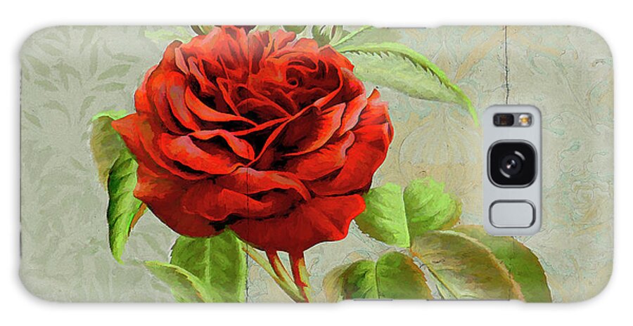Red Rose Painted On Wooden Panel Galaxy Case featuring the photograph Red Rose Painted On Wooden Panel by Cora Niele