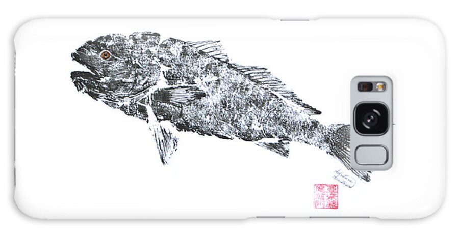 Fish Galaxy Case featuring the painting Redfish Ascending - Black and White by Adrienne Dye