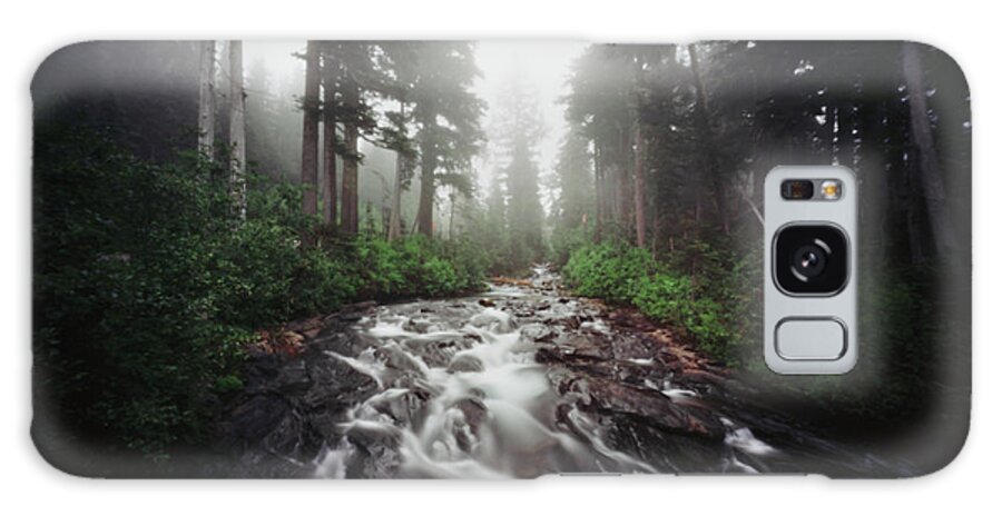 Tranquility Galaxy Case featuring the photograph River Coursing Through Foggy Forest by Danielle D. Hughson