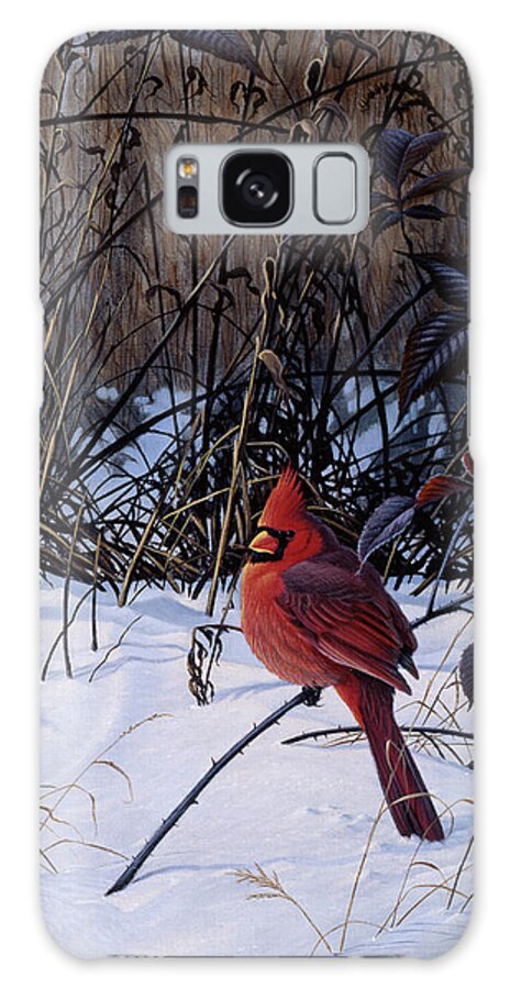 Roadside Cardinal Galaxy Case featuring the painting Roadside Cardinal by Wilhelm Goebel