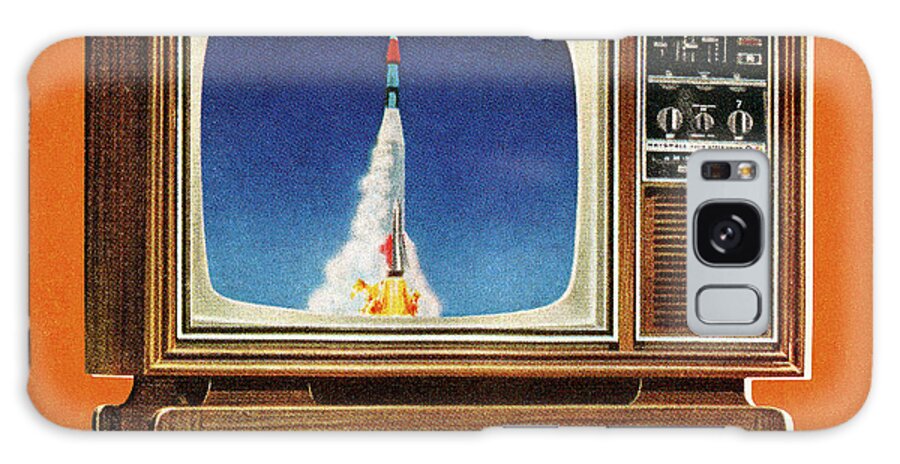 Audio Visual Galaxy Case featuring the drawing Rocket on Television by CSA Images