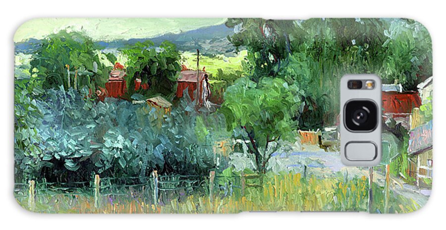 View Of A Ranch Surrounded By Trees And Greenery. Galaxy Case featuring the painting Rooney Ranch 4 by Richard Wallich