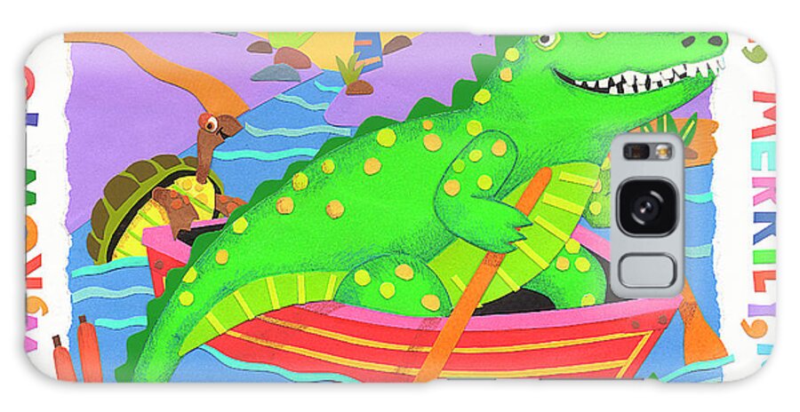 Crocodile/alligator Galaxy Case featuring the mixed media Row, Row, Row Your Boat by Cheryl Piperberg