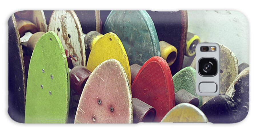 Recreational Pursuit Galaxy Case featuring the photograph Rows Of Used Skateboards Leaning by Fstop Images - Brian Caissie