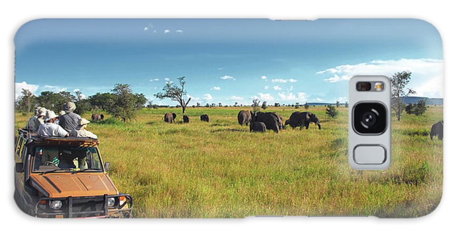 Eco Tourism Galaxy Case featuring the photograph Safari Goers Watching Elephants On The by Raisbeckfoto